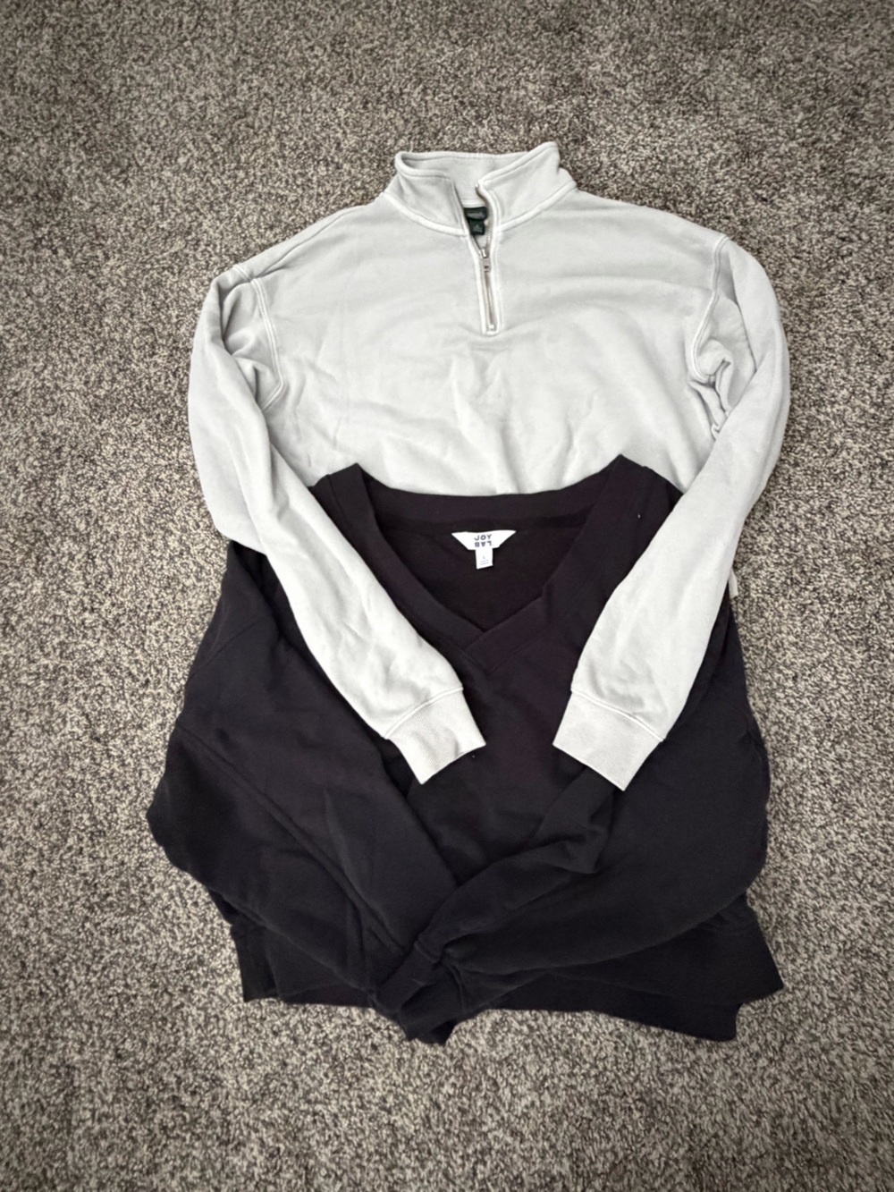 Women’s Black V-Neck Sweater with Light Gray Layered Zip Pullover